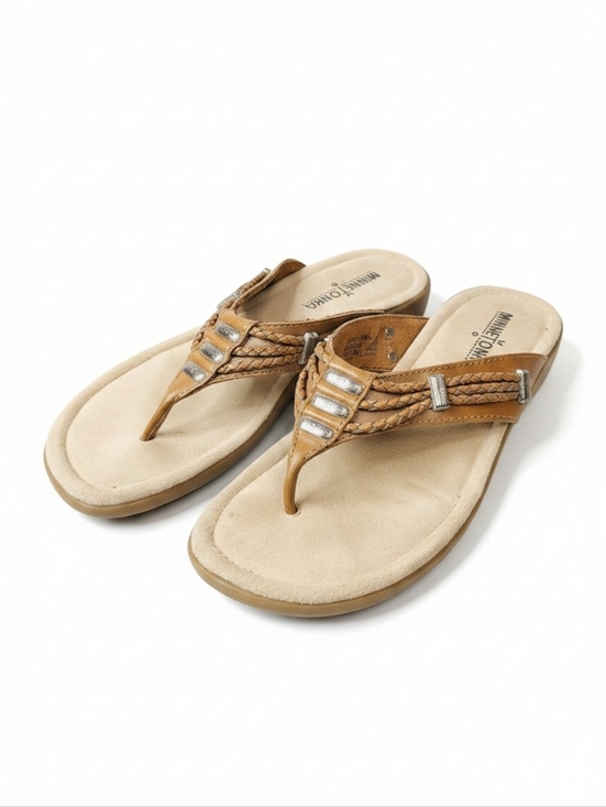 Minnetonka Shoes - Minnetonka Leather Thong Sandals Womens Size 6 Brown Braided Strap